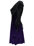 Lavender gradient velvet gothic dress with heart-shaped collar, lace details, and flared bell sleeves. Perfect for a dramatic look!