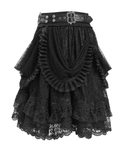 Layered Gothic Lace Skirt with Ruffles and Belt Details