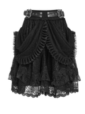 Layered Gothic Lace Skirt with Ruffles and Belt Details