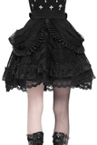 Layered Gothic Lace Skirt with Ruffles and Belt Details