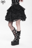 Layered Gothic Lace Skirt with Ruffles and Belt Details