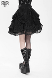 Layered Gothic Lace Skirt with Ruffles and Belt Details
