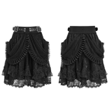 Layered Gothic Lace Skirt with Ruffles and Belt Details