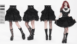 Layered Gothic Lace Skirt with Ruffles and Belt Details