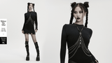 Layered Metal Skull Necklace with Gothic Chain Harness