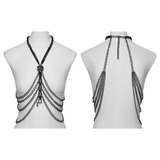 Layered Metal Skull Necklace with Gothic Chain Harness