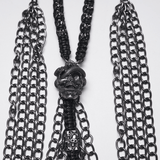 Layered Metal Skull Necklace with Gothic Chain Harness