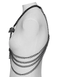 Layered Metal Skull Necklace with Gothic Chain Harness