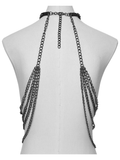 Layered Metal Skull Necklace with Gothic Chain Harness