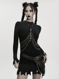Layered Metal Skull Necklace with Gothic Chain Harness