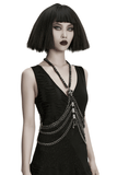Layered Metal Skull Necklace with Gothic Chain Harness