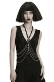 Layered Metal Skull Necklace with Gothic Chain Harness
