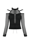Long-Sleeved Mesh Top with Sheer Panels and Lace-Up Front