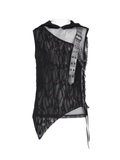 Male Hooded Mesh Tank Top with Chains and Buckled Strap