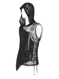 Male Hooded Mesh Tank Top with Chains and Buckled Strap