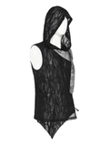 Male Hooded Mesh Tank Top with Chains and Buckled Strap