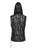 Male Hooded Mesh Tank Top with Chains and Buckled Strap