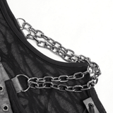 Male Hooded Mesh Tank Top with Chains and Buckled Strap