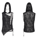Male Hooded Mesh Tank Top with Chains and Buckled Strap