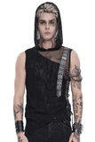 Male Hooded Mesh Tank Top with Chains and Buckled Strap