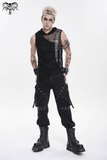 Male Hooded Mesh Tank Top with Chains and Buckled Strap