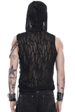 Male Hooded Mesh Tank Top with Chains and Buckled Strap