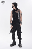 Male Hooded Mesh Tank Top with Chains and Buckled Strap