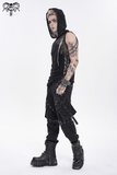 Male Hooded Mesh Tank Top with Chains and Buckled Strap