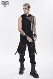 Male Hooded Mesh Tank Top with Chains and Buckled Strap