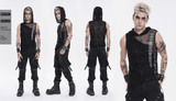 Male Hooded Mesh Tank Top with Chains and Buckled Strap