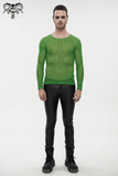 Male Soft Stretchy Transparent Tops: Green Long Sleeve Top