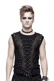 Men's Black Cotton Tank Top with Drawstring and Mesh