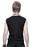 Punk-Herren-Tanktop aus Baumwolle mit Kordelzug und Netzstoff / schwarzes, ärmelloses Gothic-T-Shirt mit O-Ausschnitt