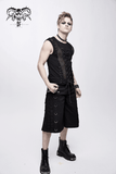 Men's Black Cotton Tank Top with Drawstring and Mesh