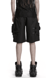 Men's Black Cyberpunk Cargo Shorts with Strap Buckles