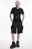 Men's Black Cyberpunk Cargo Shorts with Strap Buckles