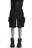 Men's Black Cyberpunk Cargo Shorts with Strap Buckles