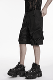Men's Black Cyberpunk Cargo Shorts with Strap Buckles