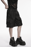 Men's Black Cyberpunk Cargo Shorts with Strap Buckles