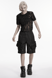 Men's Black Cyberpunk Cargo Shorts with Strap Buckles