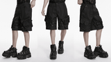 Men's Black Cyberpunk Cargo Shorts with Strap Buckles