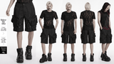 Men's Black Cyberpunk Cargo Shorts with Strap Buckles