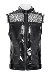 Men's Black PVC Mesh Punk Vest with Chains and Spikes