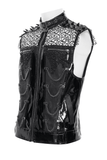 Men's Black PVC Mesh Punk Vest with Chains and Spikes