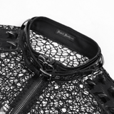Men's Black PVC Mesh Punk Vest with Chains and Spikes