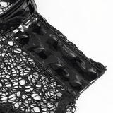 Men's Black PVC Mesh Punk Vest with Chains and Spikes