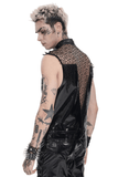 Men's Black PVC Mesh Punk Vest with Chains and Spikes