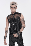 Men's Black PVC Mesh Punk Vest with Chains and Spikes