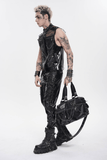 Men's Black PVC Mesh Punk Vest with Chains and Spikes