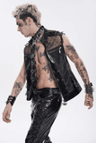 Men's Black PVC Mesh Punk Vest with Chains and Spikes